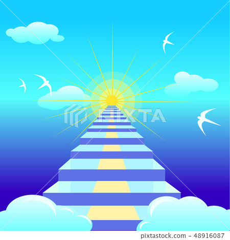 Blue staircase leading to the rising sun. Vector 48916087