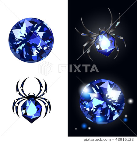 Vector set of two blue stones and spiders stylized 48916128