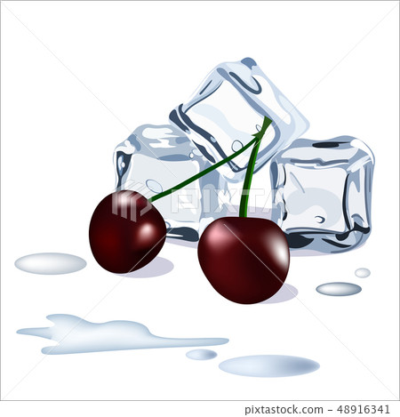 Vector ice cubes drops of water snd cherry berries Vector ice cubes drops of water snd cherry berries 48916341