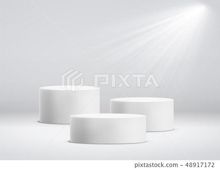 White cylinder template. 3d base stand podium or studio pedestal round platform showroom vector White cylinder template. 3d base stand podium or studio pedestal round platform showroom vector 48917172
