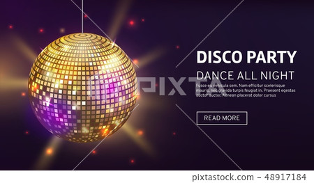 Disco banner. Mirrorball party disco ball invitation card celebration fashion partying poster 48917184