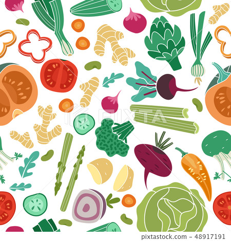 Vegetables seamless pattern. Vegan healthy meal organic food delicious fresh vegetable abstract 48917191