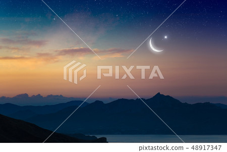 Ramadan Kareem background with crescent and stars Ramadan Kareem background with crescent and stars 48917347