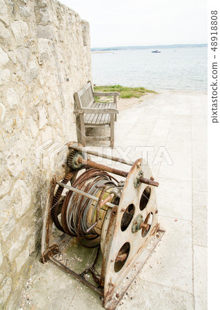 Old rusted wire rope near the coast of the suburbs of England 48918808