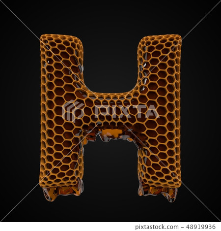 H letter shaped honeycomb with flowing honey. 3d illustration H letter shaped honeycomb with flowing honey. 3d illustration 48919936