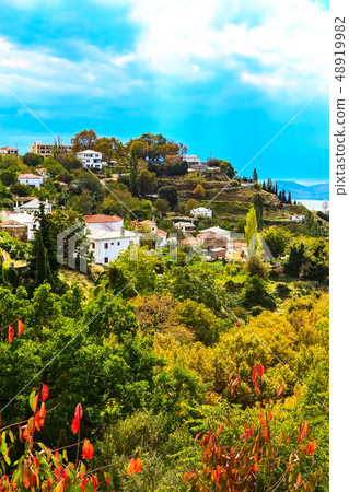 mountain village aerial view, Pelion, Greece mountain village aerial view, Pelion, Greece 48919982