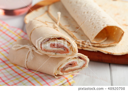 Swedish traditional salmon roll closeup 48920708