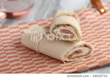 Swedish traditional salmon roll closeup Swedish traditional salmon roll closeup 48920710