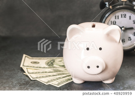 Piggy bank money on blue background Piggy bank money on blue background 48920959