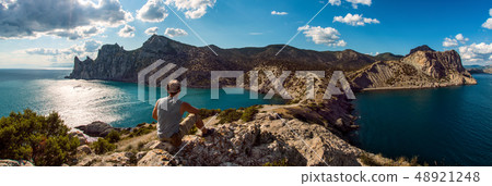 hiker on beauty landscape Crimea background 48921248