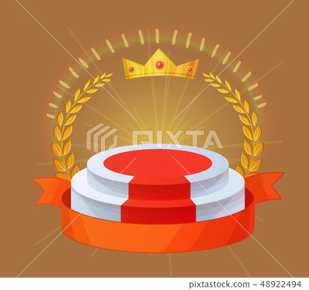 Empty winner podium. Champion award with crown 48922494