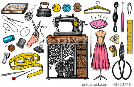 Set sewing tools and materials or elements Vector Image