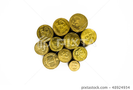 A large pile of Ukrainian coins 48924934