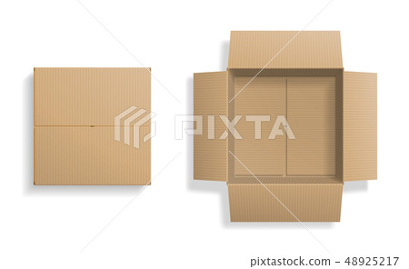 Realistic cardboard box set, opened and closed top 48925217