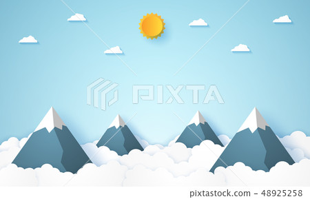 Mountains and sky , paper art style 48925258