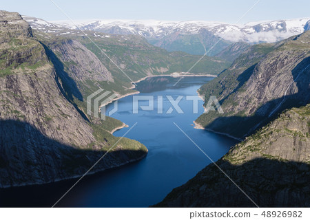 View from the Trolltunga cliff in Norway View from the Trolltunga cliff in Norway 48926982