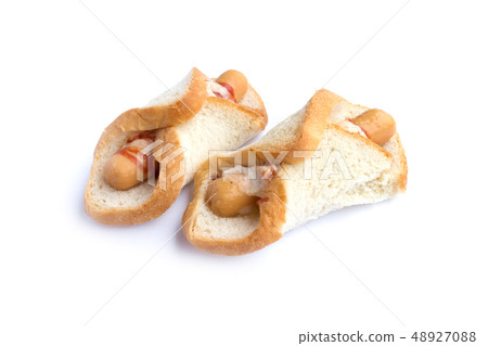 sandwich sausage with ketchup isolated on white 48927088