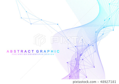 Geometric abstract background with connected lines and dots. Wave flow. Molecule and communication 48927181