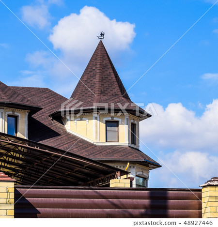 Decorative metal on the roof of a 48927446