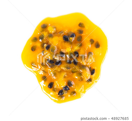 Closeup top view passion fruit seed drop 48927685