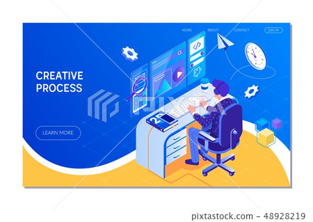 Web design, creative process. Teamwork. Vector illustration isometric style 48928219