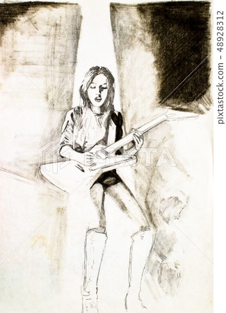 A woman in boots and an electric guitar A woman in boots and an electric guitar 48928312
