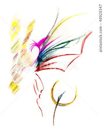 Abstract drawing of butterfly and dandelion 48928347