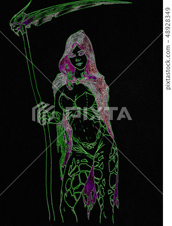 Girl with a scythe of death and the skull of 48928349