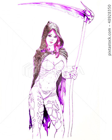 Girl with a scythe of death and the skull 48928350