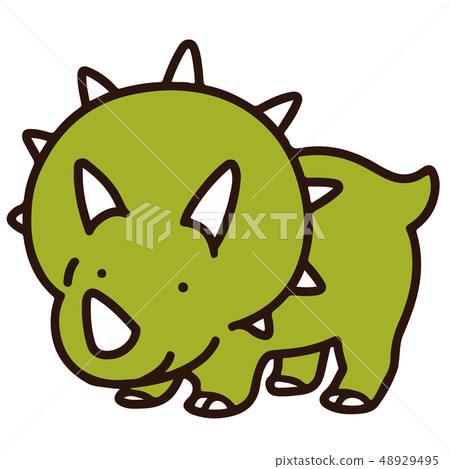 Hand-drawn illustration of a simple and cute Triceratops with main lines 48929495