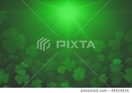St. Patrick's Day green Shamrock Leaves background. Patrick's Day backdrop with growing clover leaf 48929816
