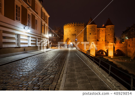 Podwale Street and Barbican in Warsaw at Night Podwale Street and Barbican in Warsaw at Night 48929854