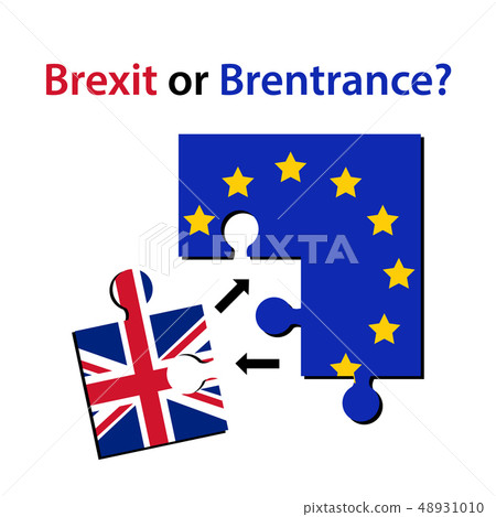 Brexit or Brentrance, Puzzle pieces with Europian union flag and one Puzzle Piece With Great Britain Brexit or Brentrance, Puzzle pieces with Europian union flag and one Puzzle Piece With Great Britain 48931010