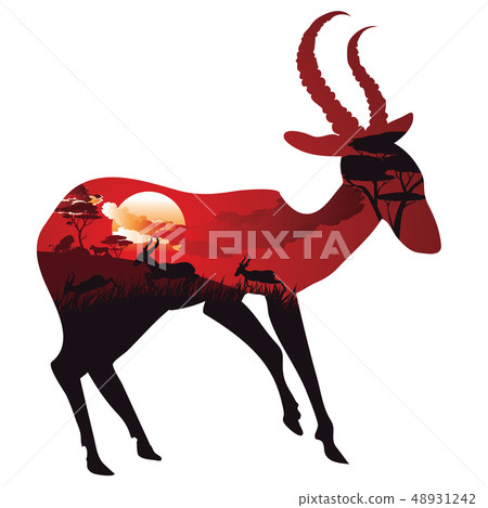 Sunset Landscape with Antelopes 48931242