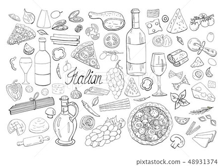 Big hand drawn italian food collection  48931374