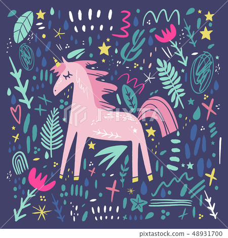 Unicorn Pattern Vector Cute Nursery Wall Art ภาพประกอบสต อก Unicorn Pattern Vector Cute Nursery