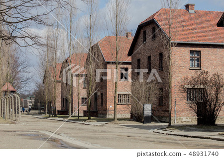 Auschwitz-Birkenau, Poland - March 12, 2019: barracks for the prisoners concentration camp Auschwitz-Birkenau, Poland - March 12, 2019: barracks for the prisoners concentration camp 48931740