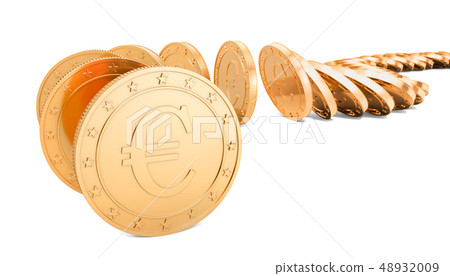 Domino effect from golden euro coins, 3D rendering - Stock Illustration ...