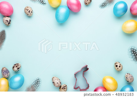 Easter eggs on turquoise background. Easter eggs on turquoise background. 48932183