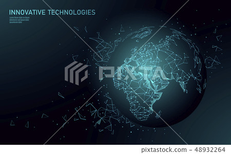 Low poly planet Earth global business connection. Global online network world map Europe Africa Low poly planet Earth global business connection. Global online network world map Europe Africa 48932264