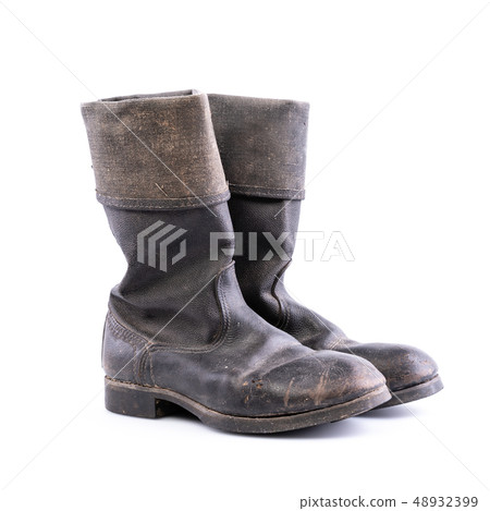 Kirza boots on white background, retro boots 48932399