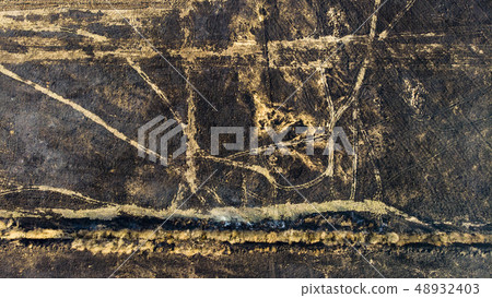 Devastated land, after a fire, top view. Disaster 48932403