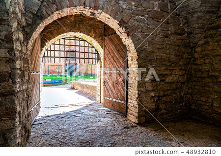 Wooden gate in medieval Oreshek fortress 48932810