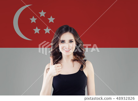 Love Singapore concept with happy young woman Love Singapore concept with happy young woman 48932826