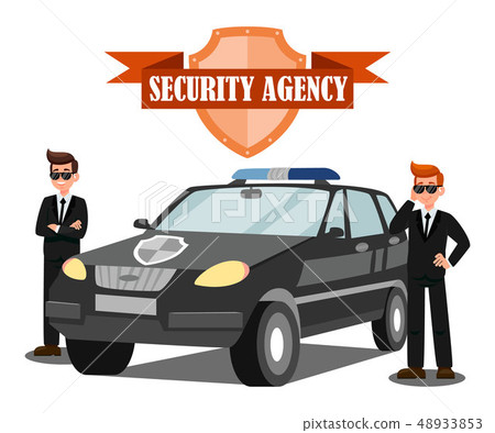 Two Bodyguards And Car Flat Vector Illustration 48933853