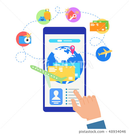 Booking Flight Tickets with Mobile App Flat Vector 48934046
