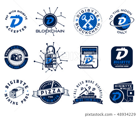 Digibyte logos set. Digital asset concept. Pay with DGB accepted, mining quotes. Crypto emblems Digibyte logos set. Digital asset concept. Pay with DGB accepted, mining quotes. Crypto emblems 48934229