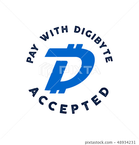 Digibyte logo. Digital asset concept. Pay with DGB accepted text. Crypto emblem. Blockchain Digibyte logo. Digital asset concept. Pay with DGB accepted text. Crypto emblem. Blockchain 48934231