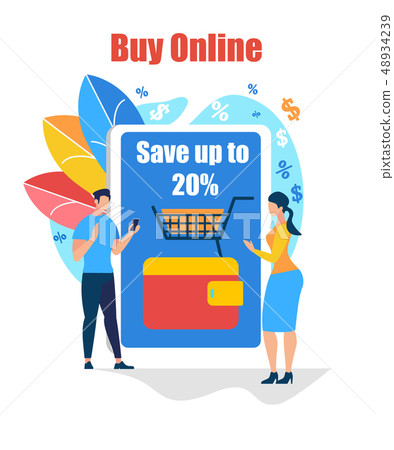 Buy Online. Young People Stand at Giant Smartphone 48934239