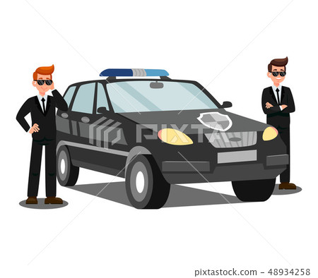 Security Agents And Car Flat Vector Illustration Security Agents And Car Flat Vector Illustration 48934258